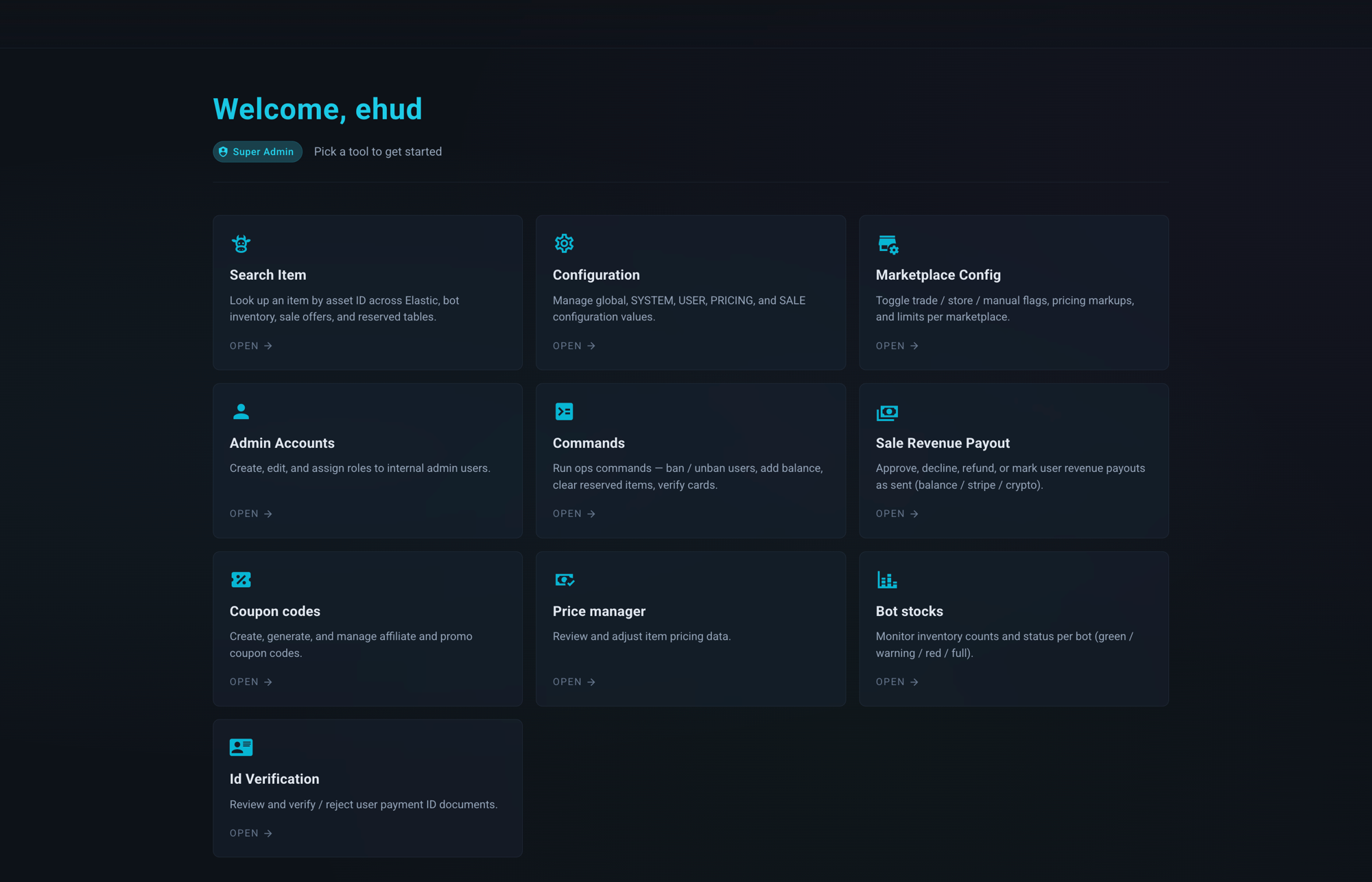 New admin dashboard